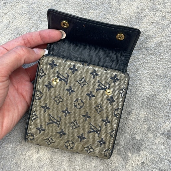 Louis Vuitton Mini Lin Monogram Denim Compact Wallet Navy Blue Gray Porte Billet - Picture 9 of 17